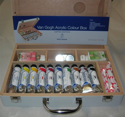 Blue Box Set Di 12 Colori Acrilici Con Tela - 12 Tubi Atossici, 3 Pennelli Morbidi, 3 Tavole Di Tela